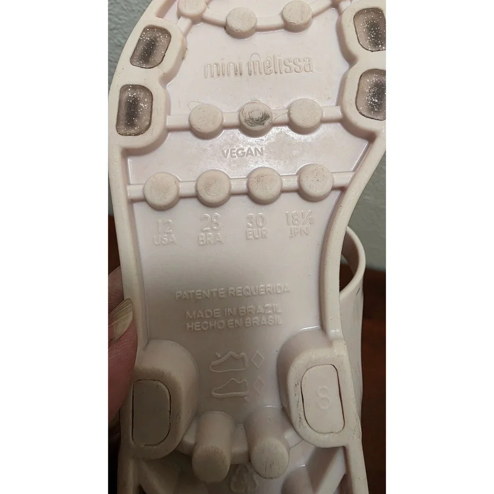 Mini Melissa‎ Ivory & Metallic Glitter Strap Sandals Girls Size 12